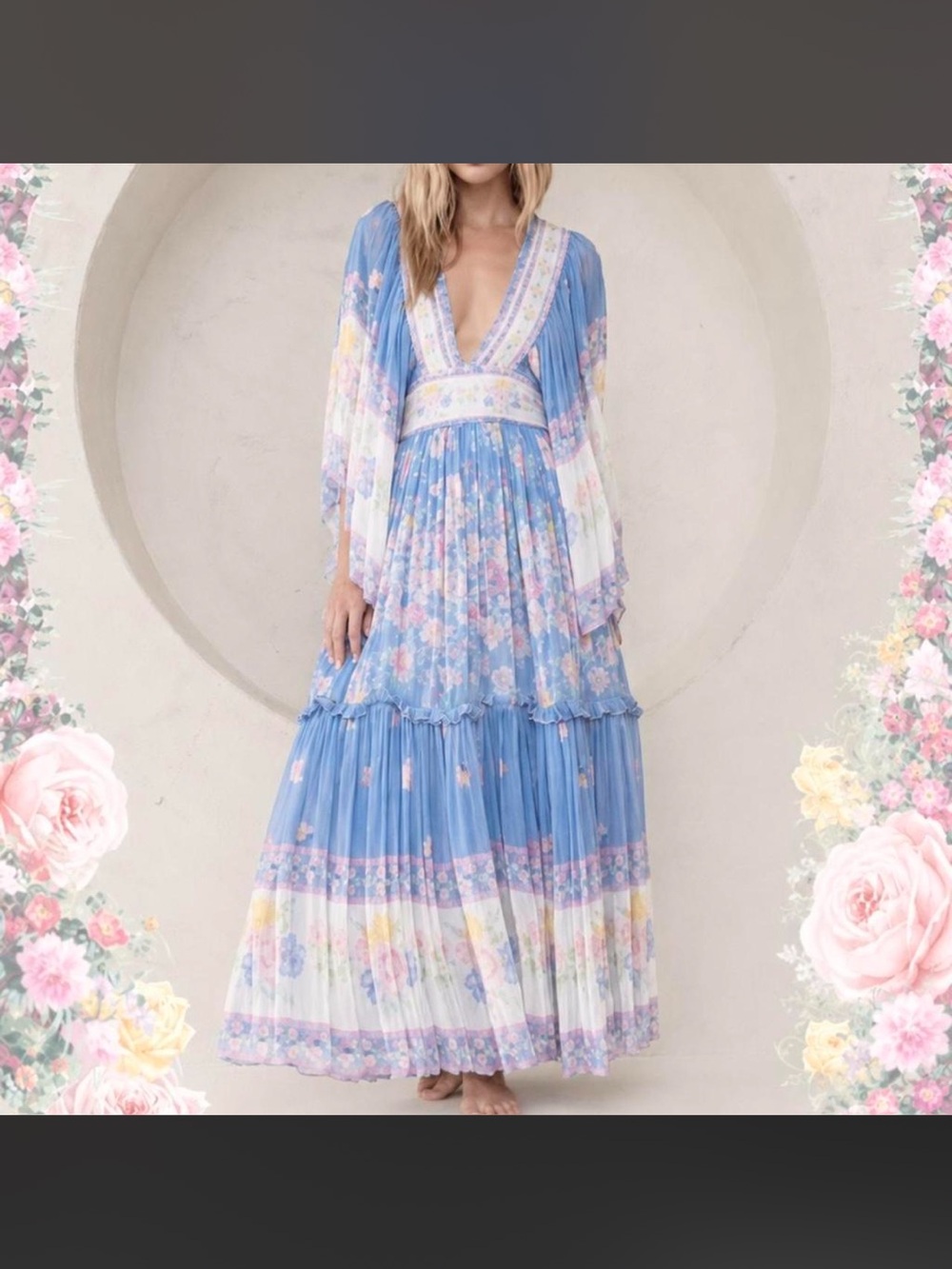 Fillyboo Angel Maxi Dress Flowerbomb in Blue and Pink Floral